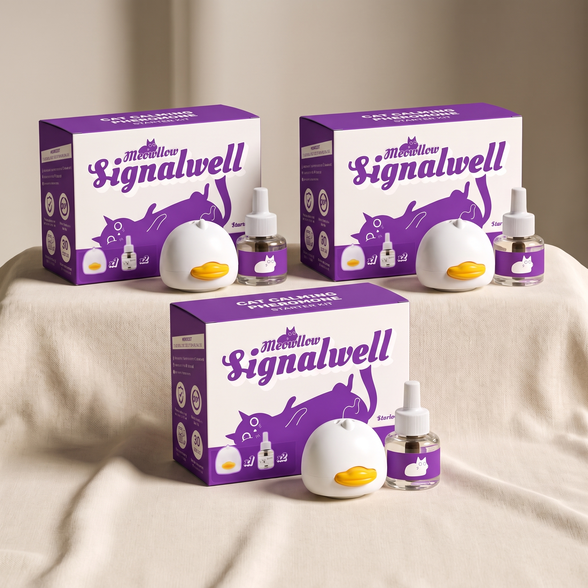 Three Signalwell starter kit boxes with diffusers and refills